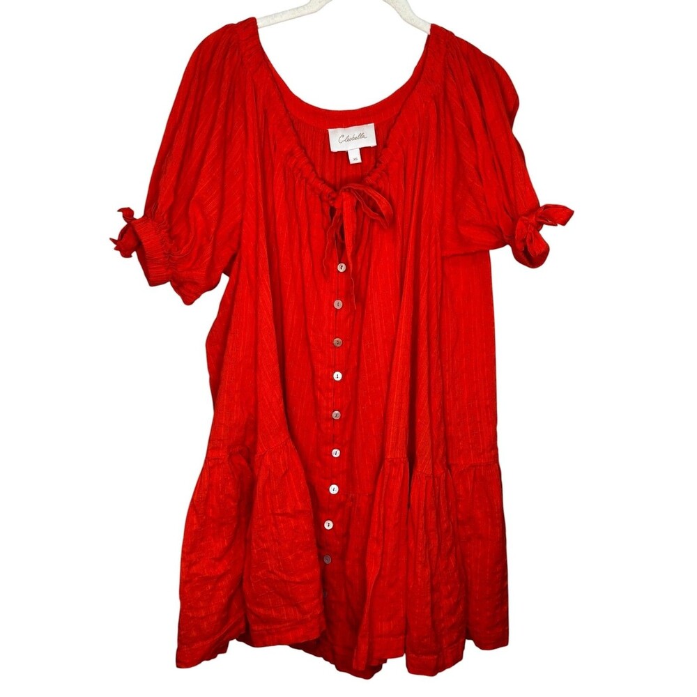 Cleobella Emmeline Dress Size XS Red Organic Cotton Puff Sleeve Button Mini Boho - Picture 2 of 8